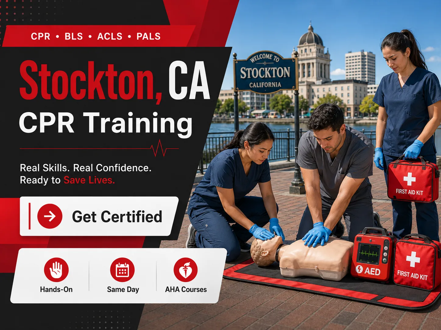 PALS and ACLS skills station practice in Stockton, CA